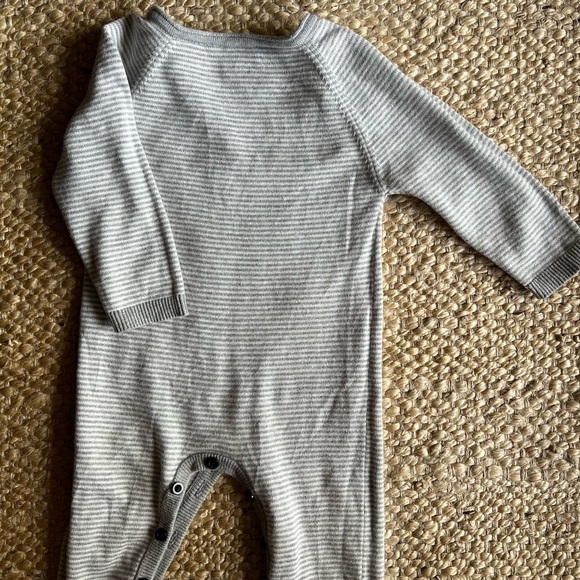 Grey and White Striped Knit Romper. - Picture 4 of 5